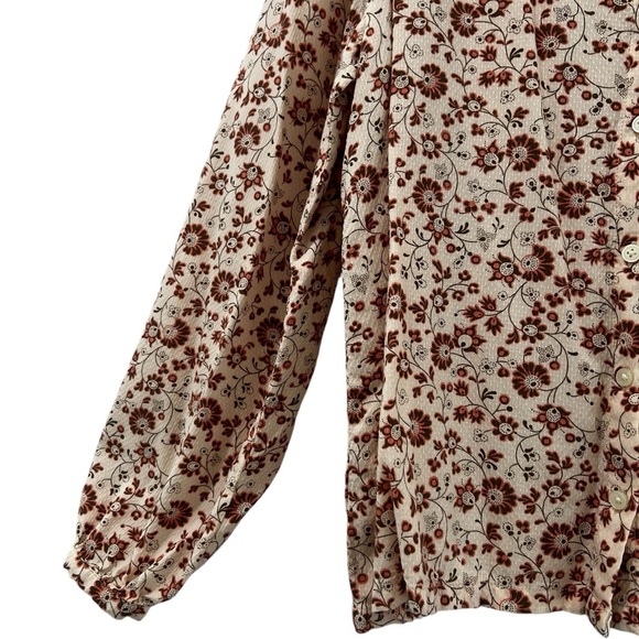LOFT Outlet Blouse Sz PS Peach Floral Ruffle Neck Button Front Long Sleeves - Picture 4 of 11